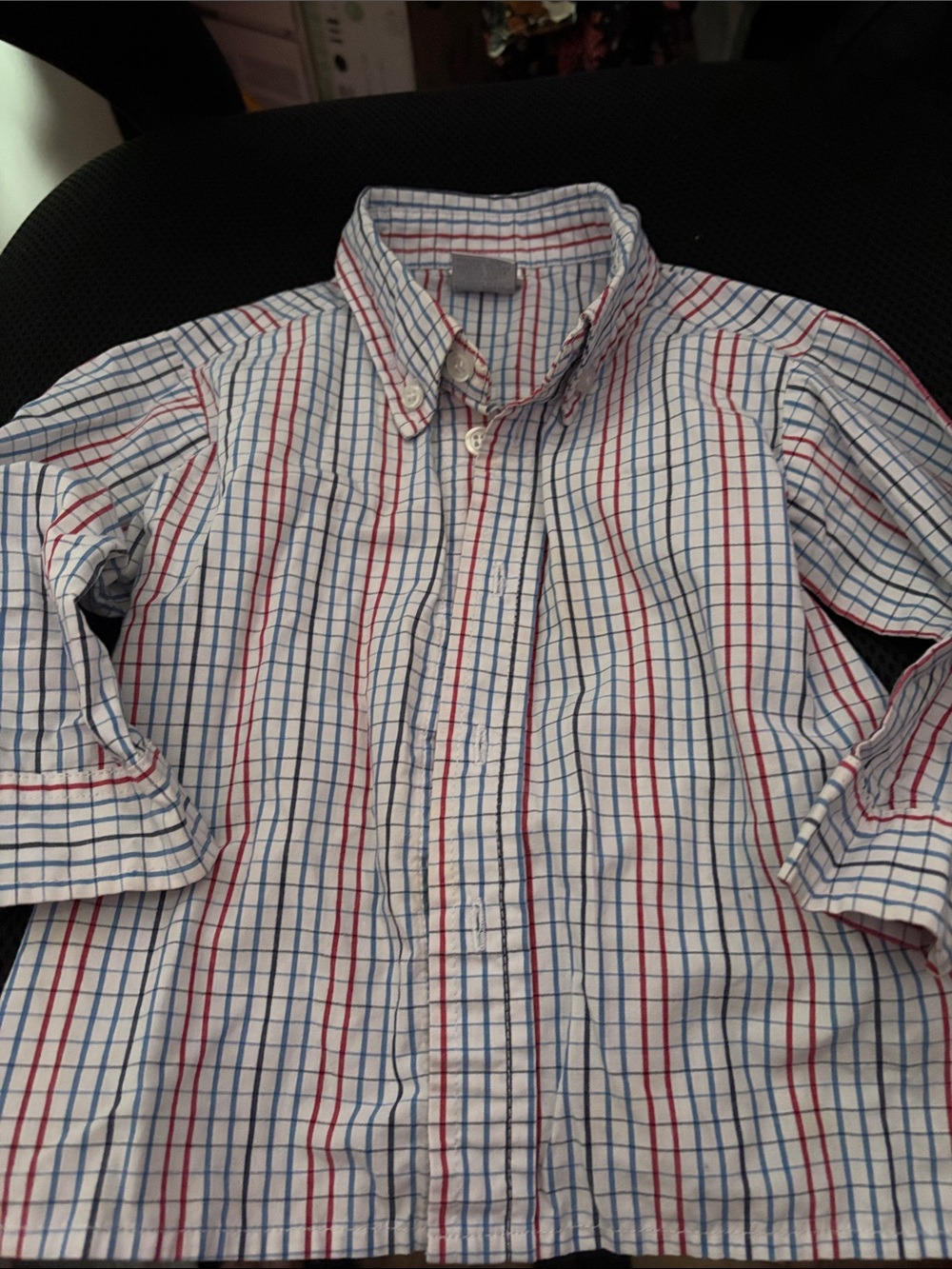 Boys White Button-Down Shirt with Blue & Red Windowpane Stripes